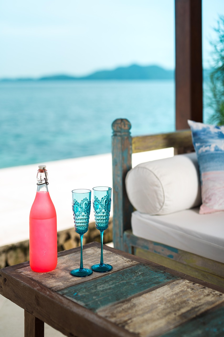 villa, resort, vacation, travels, tourism, summer, beach, sky, blue, sea, hotel, island, tropical, ocean, luxury, bali, exotic, romantic, coast, paradise, champagne, table, terrace, to relax